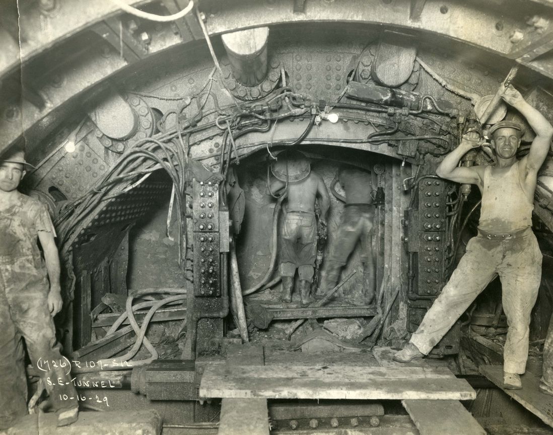 A photo of workers in the Greenpoint Tube, 1929